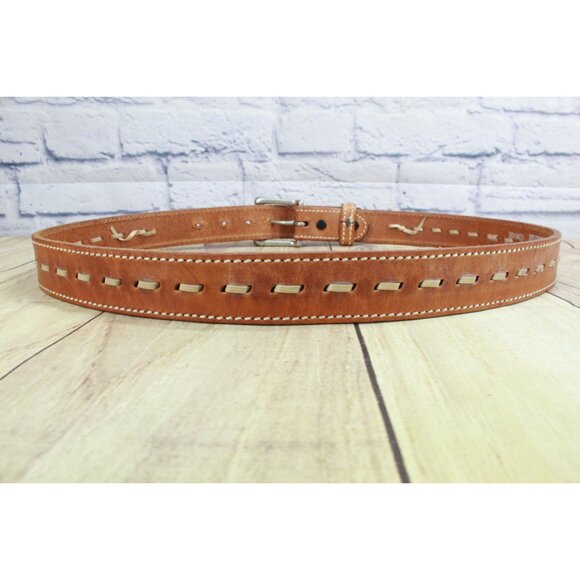 Diamond Gusset Men's Tan Full Grain Cowhide Leather Casual Work Belt Size 40 - Picture 9 of 11